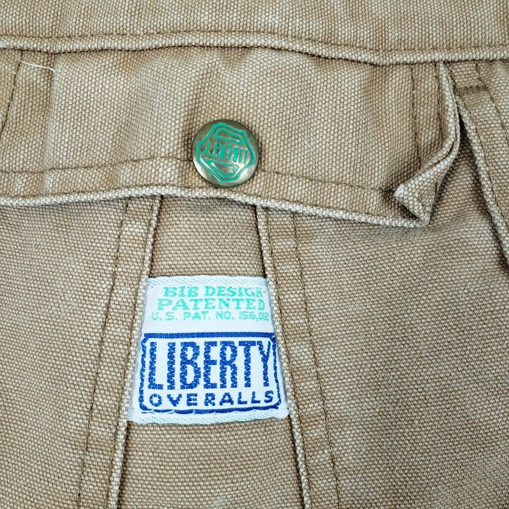 Vtg Liberty Bib Double Knee Canvas Overalls Brown Size 42X32 (42X30) Made In USA - Picture 2 of 11